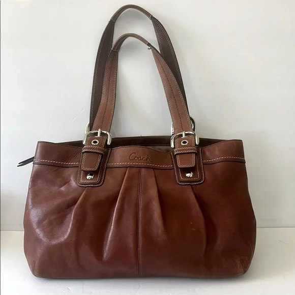 Coach Brown Leather Tote Shoulder HandBag Purse - Picture 1 of 11